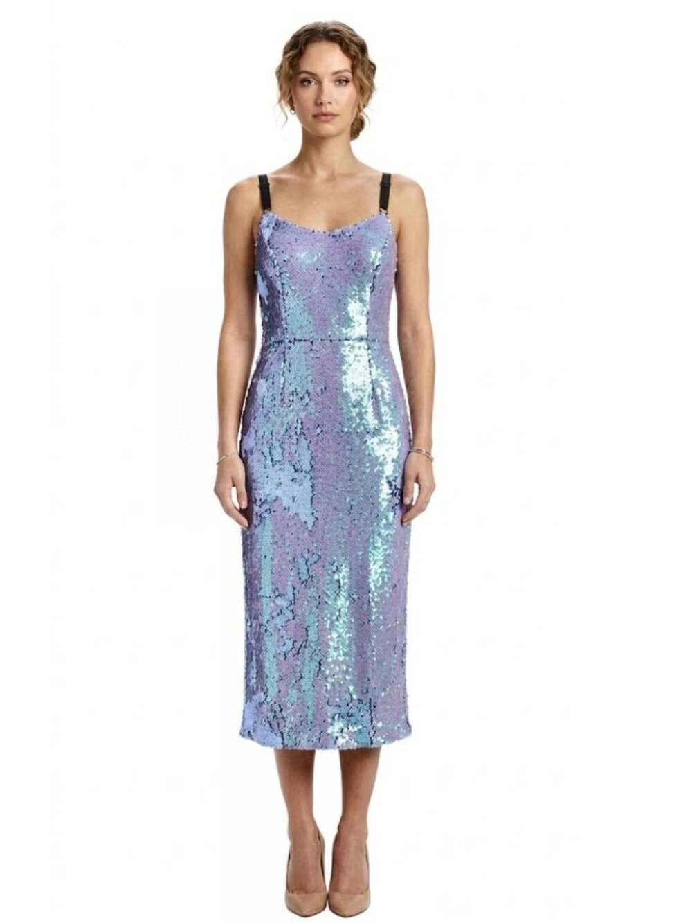 Dress The Population Lynda Sequin Midi Cocktail Dress, Lavender, Womens Size M